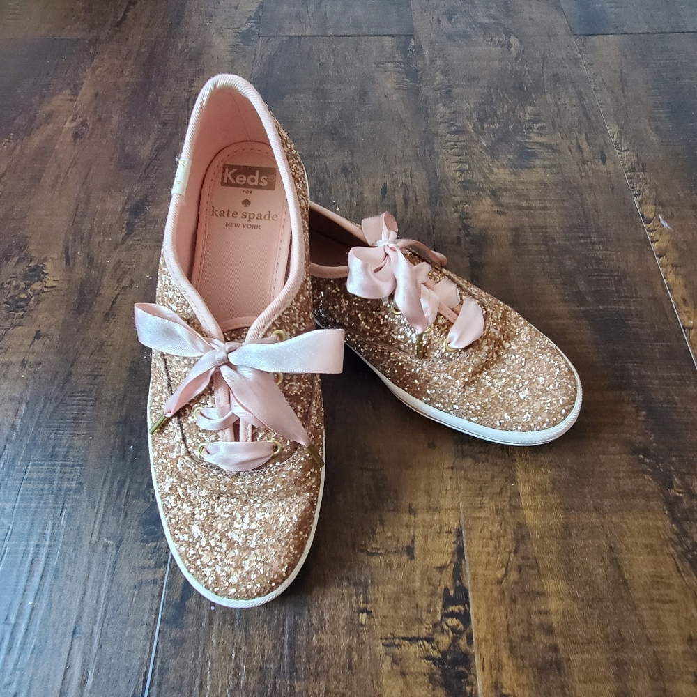 Kate Spade New York Rose Gold Glitter Keds Tie Up Sneakers Size 6 US Women